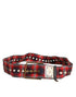 Dolce & Gabbana Red Plaid Fabric Logo Plate Brass Buckle Belt